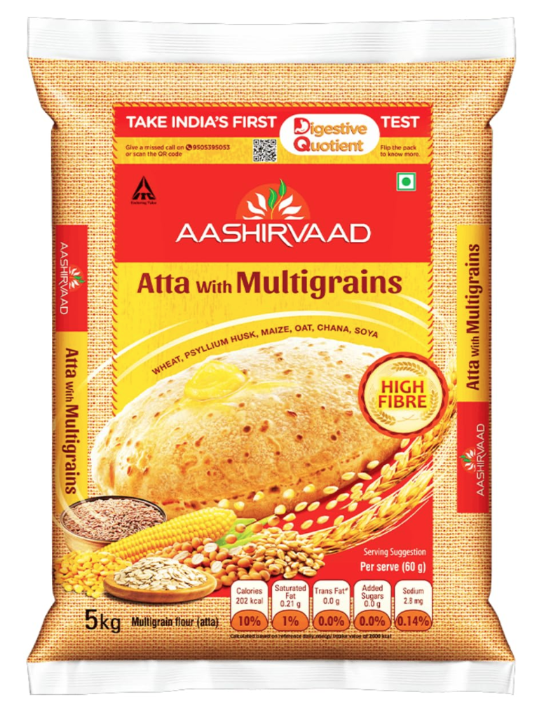 Aashirvaad Atta with Multigrains, 5kg pack, The High Fibre Atta