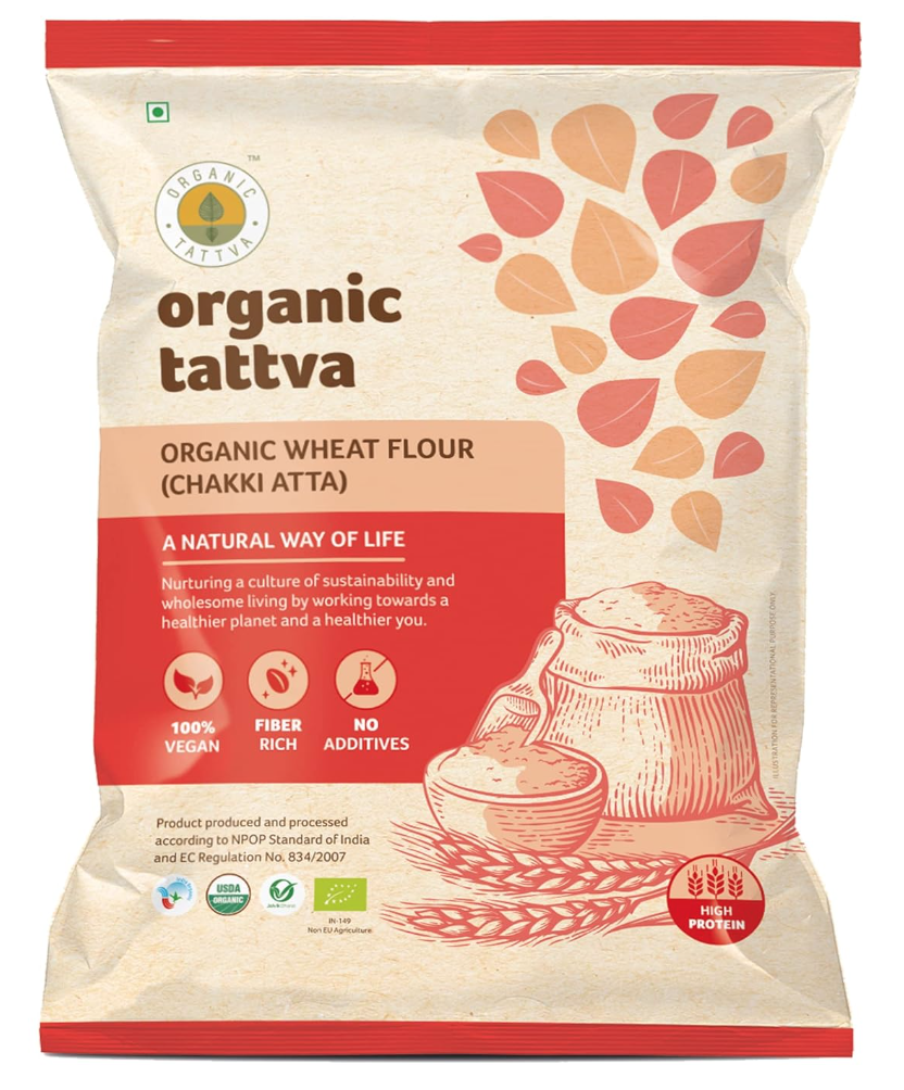 Organic Tattva, Organic Whole Wheat Chakki Atta/Flour, 10 Kg