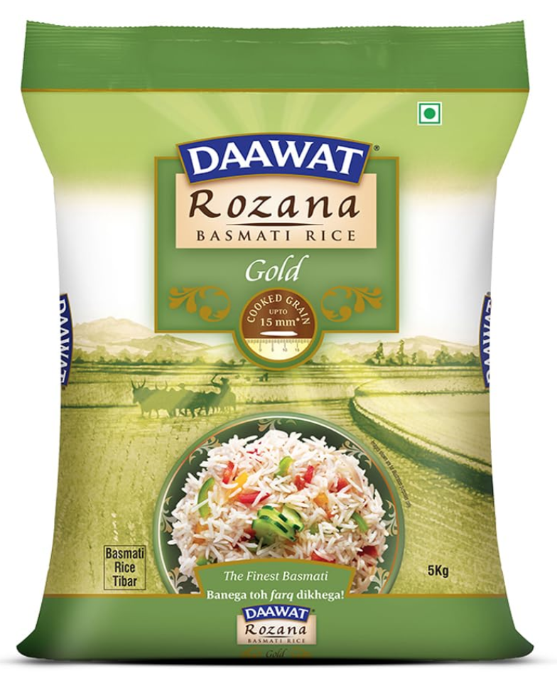 Daawat Rozana Gold Basmati Rice 5Kg| For Everyday Consumption| Cooked Grain Upto