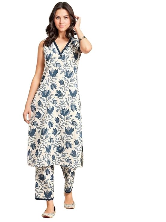 rytras Women's Cotton Printed Straight Kurta and Pant Set