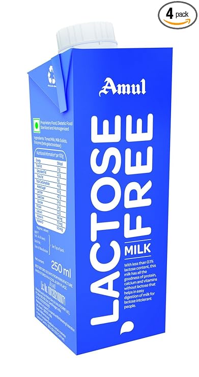 Amul Lactose Free Milk, 250ml (Pack of 4)