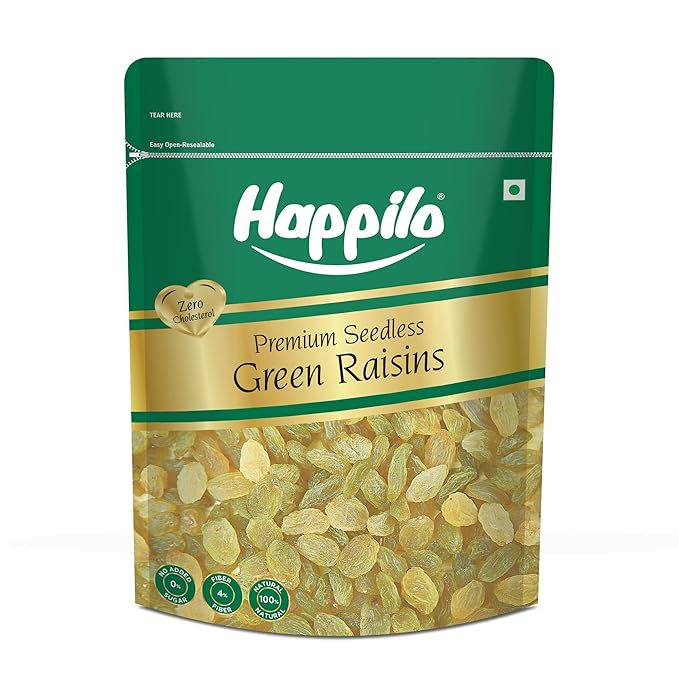 Happilo Premium Seedless Green Raisins 500g Value Pack| Kishmish | Nutritious| R