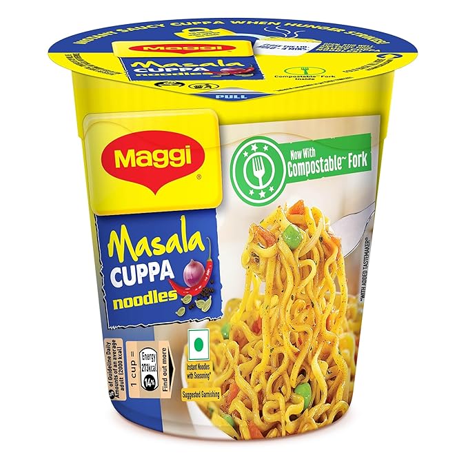 MAGGI Instant Cuppa Noodles, Masala |Delicious Slurpy Saucy Taste | With Extra 