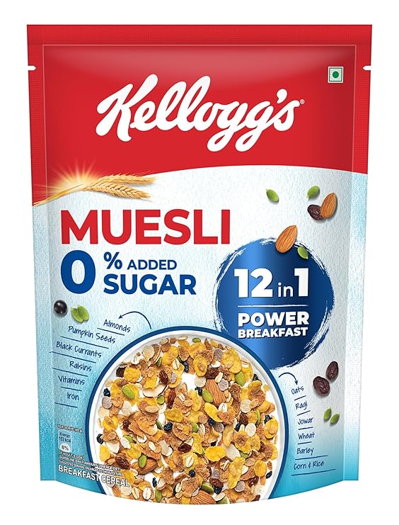 Kellogg’s Muesli 0% Added Sugar 500 g | 12-in-1 Power Breakfast | India’s No