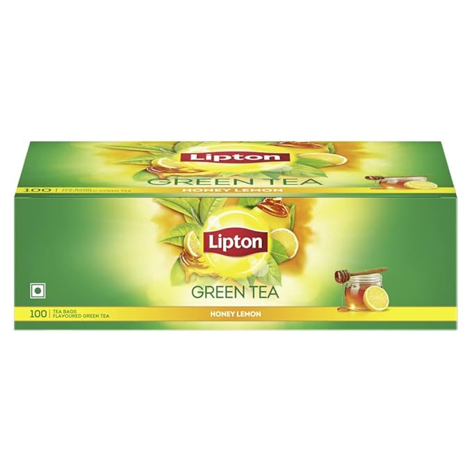 Lipton Honey Lemon Green Tea Bags 100 pcs, All Natural Flavour, Zero Calories - 