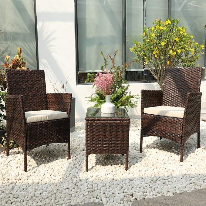 Jiomee Furniture™ Patio Bistro Set Rattan Outdoor Furniture Wicker Chairs 