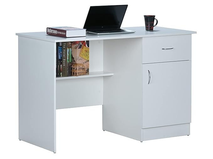 DeckUp Hermes Engineered Wood Study & Computer Table and Office Desk (White, Mat