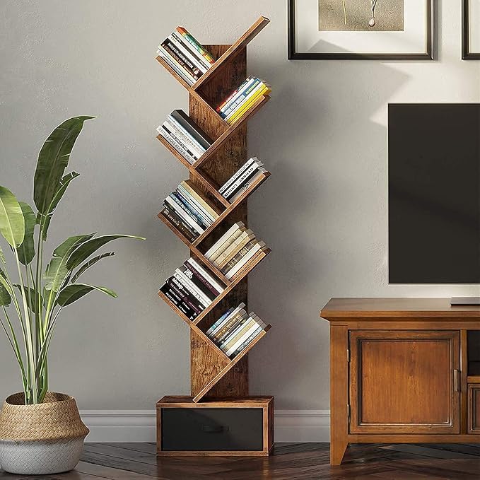 WoodMarwar Solid Sheesham Wood Book Shelf | Wooden Tree Shape Bookshelf | Free S