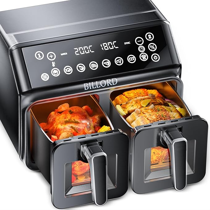 Billord Air Fryer for home - 2X5L Dual AirFryers Staineless Steel, Large Airfrye