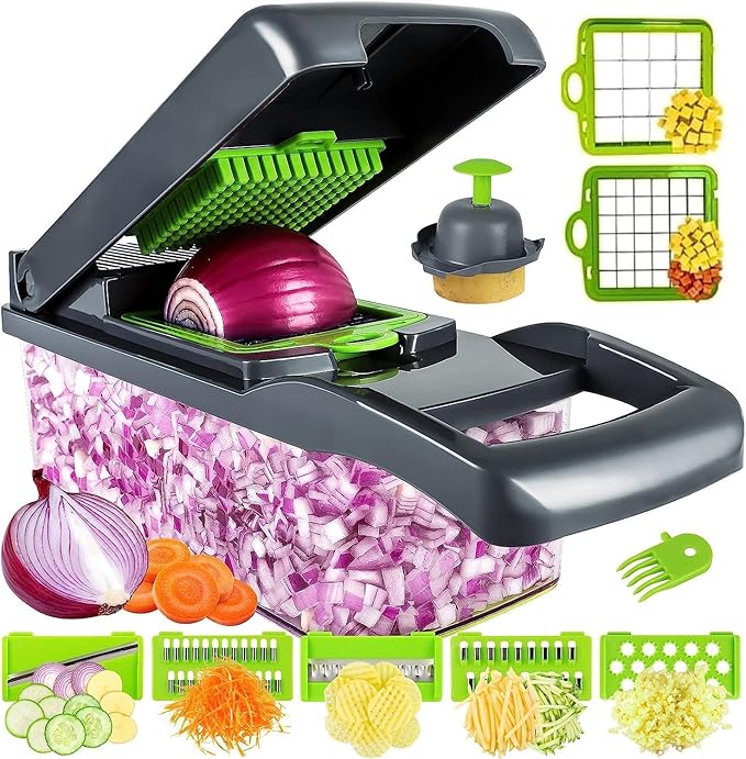 ELMVIA Vegetable Chopper, Pro Onion Chopper, Multifunctional 14 in 1 Food Choppe