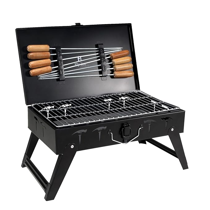 H Hy-tec (Device) Hybb, Traveler Foldable Charcoal Barbeque Grill With 8 Skewers