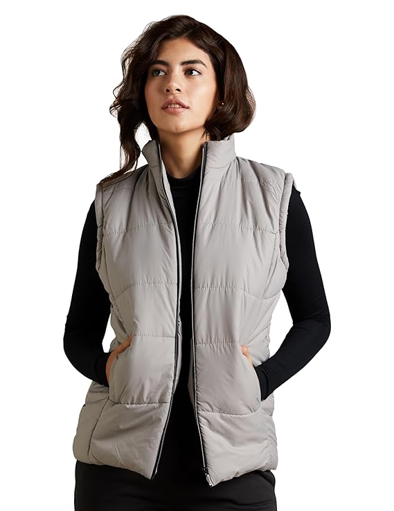 Amazon Brand - Symbol Polyester Women's Quilted Jacket (Aw19Kj002_Stone Grey_L)