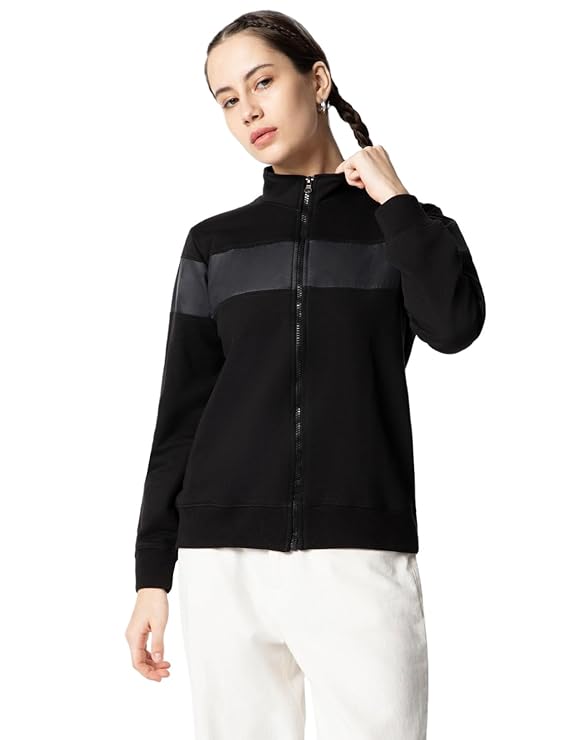 FYLTR Women's Casual Stand Collar Jacket With Cut and Sew Panel - Full Zip Closu