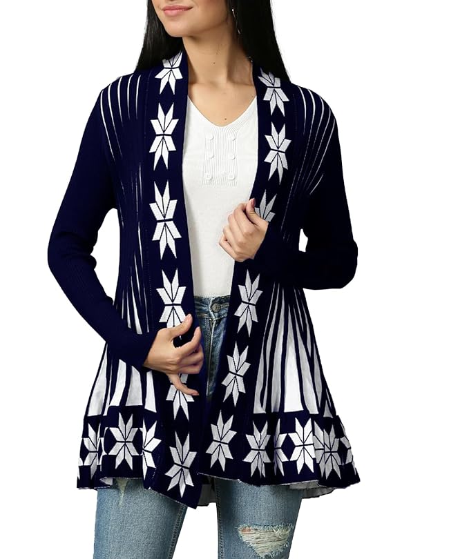 ICW Women's Knitted Stretchable Cardigan Front-Open Full Sleeve Winter Long Shru