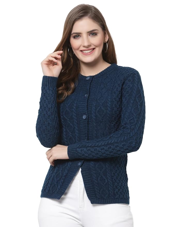 Kalt Women Sweater for Winters Woolen Acrylic Full Sleeve Round Neck Cable Desig