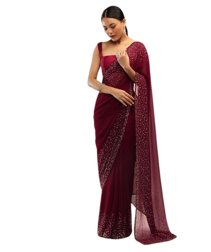 SWADESI STUFF Georgette Saree with Banglory Silk Blouse & Stunning Crystal Fix E