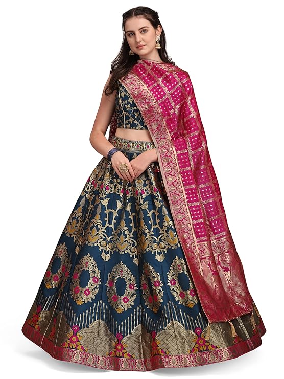 PURVAJA Women's Jacquard Semi-Stitched Lehenga choli