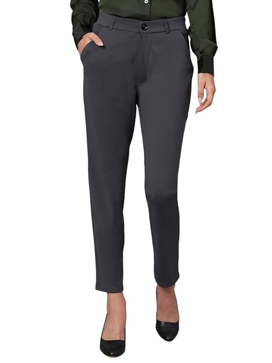 Elegant Edge Tailored Slim Fit High-Rise Formal Trousers for Women