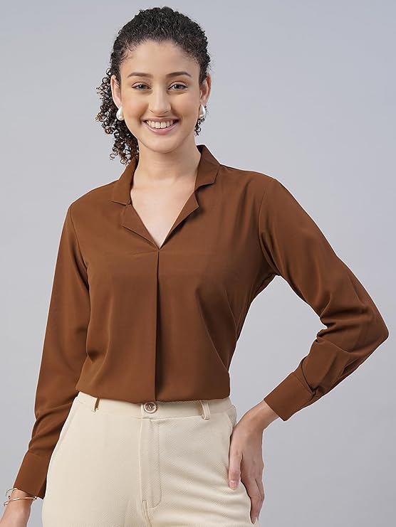 Women's Regular Fit Cotton Blend Shirts with Wingtip Collar