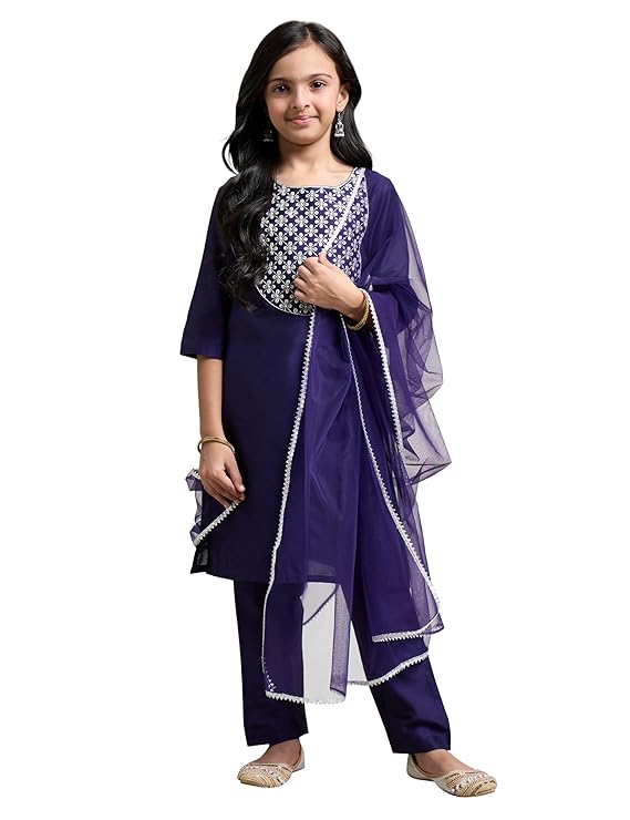 Amazon Brand - Symbol Girl's Rayon Ethnic Wear Embroidered Kurta Set with Net Du