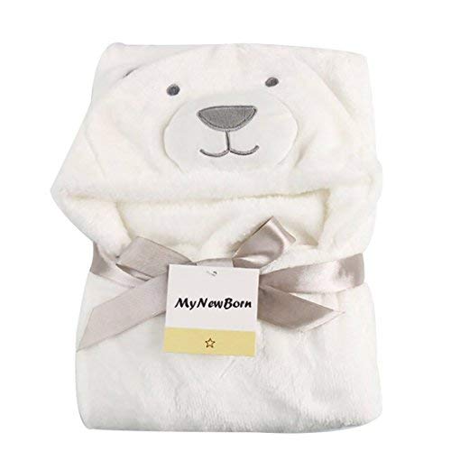 MY NEWBORN Baby Towel Bathrobe Hooded Blanket Wrapper- White Bear