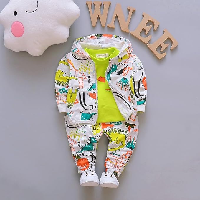 Googogaaga Boy's Cotton Printed Hoodie Sweatshirt with Joggers in White Baby Boy