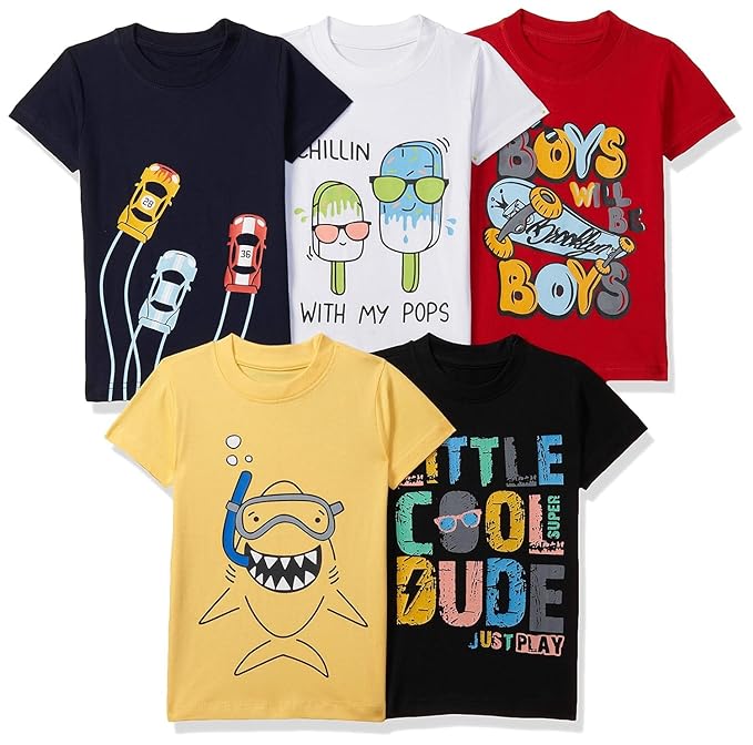 T2F Boy's Regular Fit T-Shirt(Pack of 5)