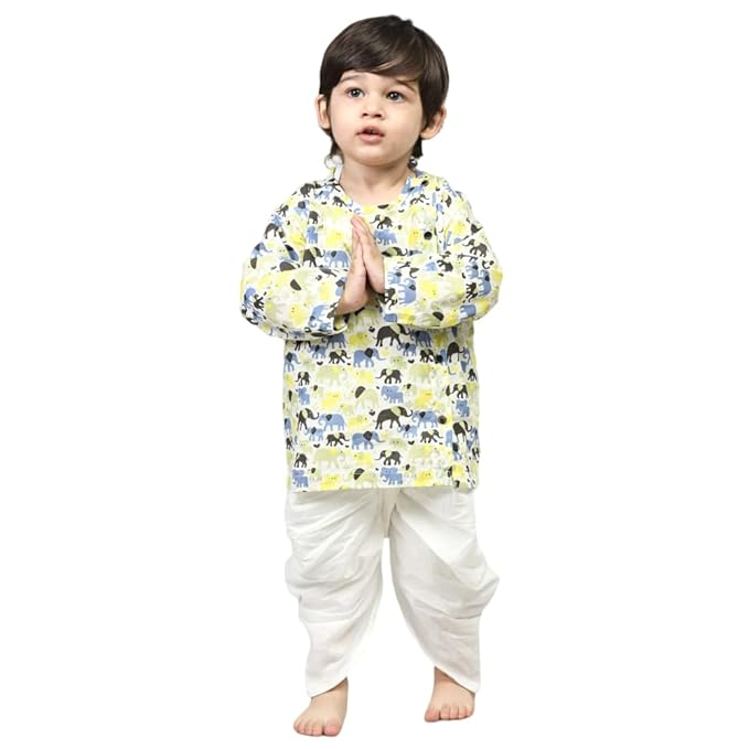 POLKA TOTS Boy’s Cotton Full Sleeve Angrakha Kurta with Dhoti Set for Baby Kid