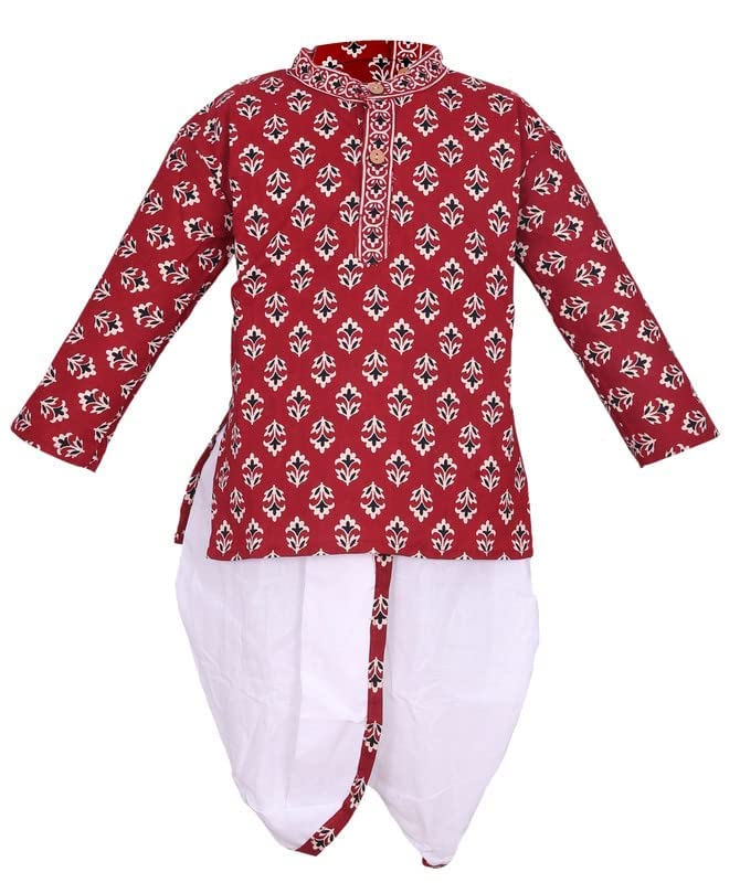 Zingle Boy's Cotton Kurta with Dhoti Set, Round Collar, Full sleves, Dhoti Set 