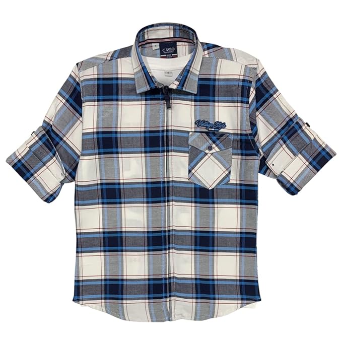 CAVIO Boys Checkered Casual Dark Blue Regular Fit Shirt | Pack of 1 | I580028-P