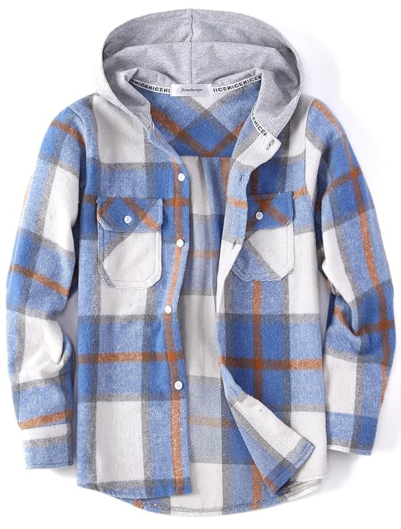 Aimehonpe Boys Girls Casual Flannel Plaid Hoodies Fall Fashion Button Down Shirt