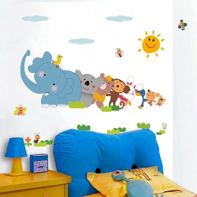 Decals Design 'Jungle Cartoon Cute Animals' Wall Sticker (PVC Vinyl, 60 cm x 90 