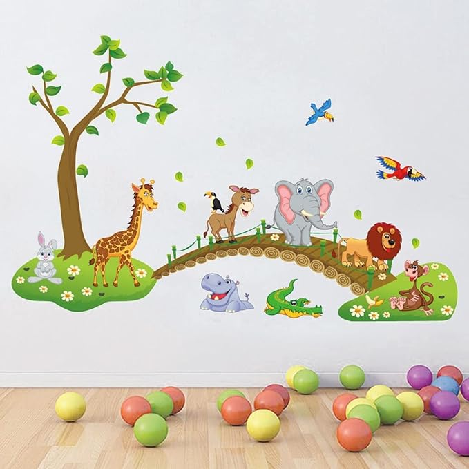 Indian Royals Animlas in Jungle Wall Stickers for Kids, Wall Stickers for Kids 