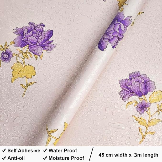 ANNACREATIONS Self Adhesive Waterproof Wallpaper Purple Flower Pattern Wall Stic