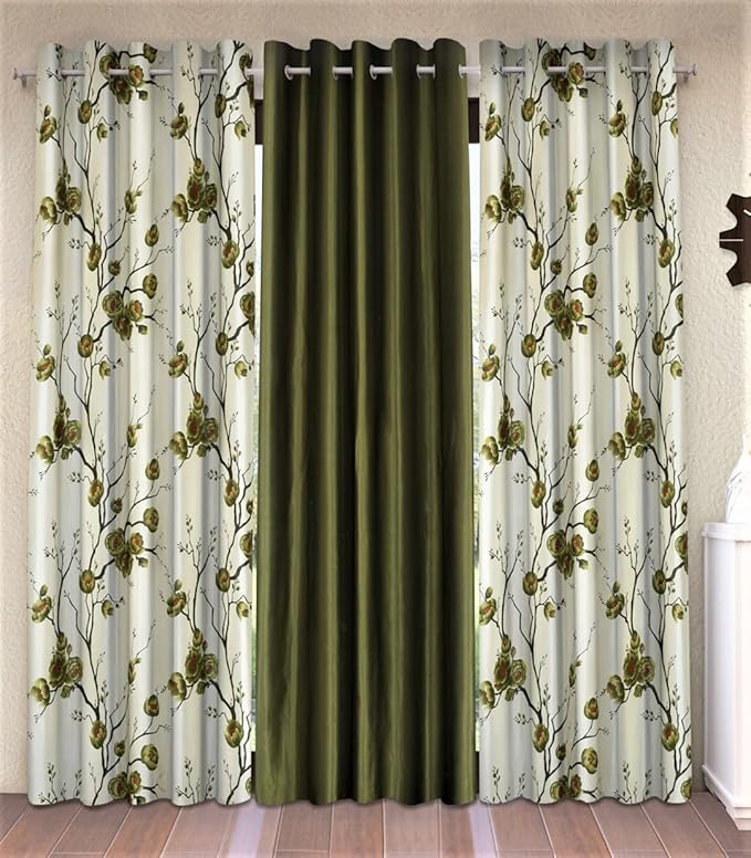 Fashion String 3 Piece 3D Tulips Eyelet Polyester Door Curtains - 7 Feet, Green