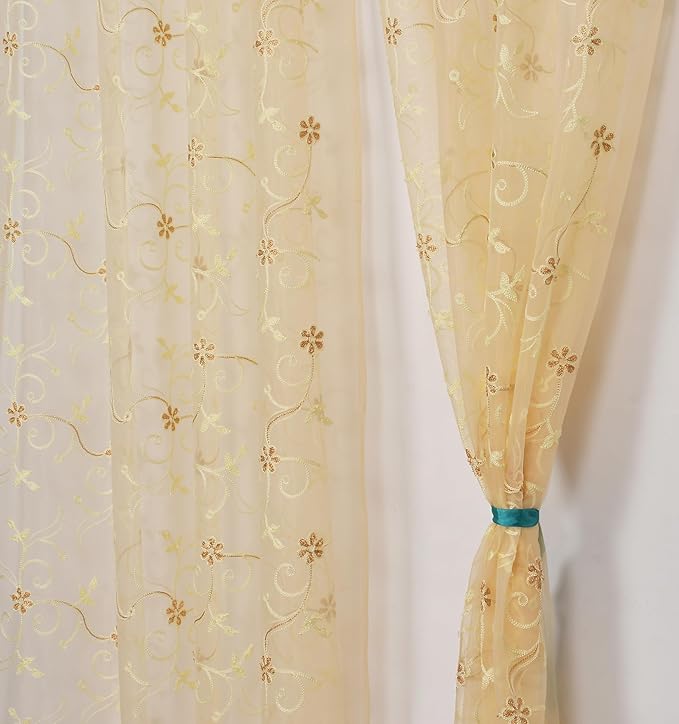 littlelotus Floral Pattern Embroidery Tissue Net Sheer Transparent Curtains for 