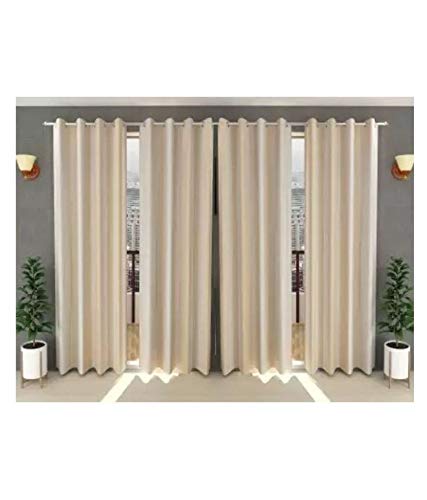 Parda Sansar Solid Look Polyester Crush 4 Piece Curtain Set Combination - (Cream