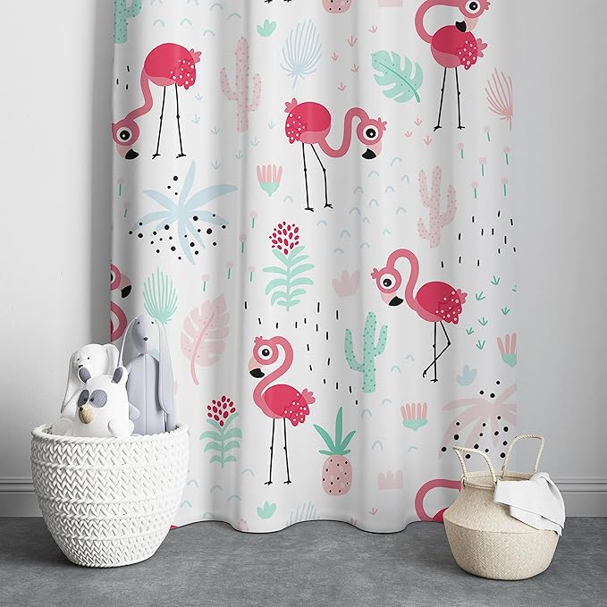 Peach Cuddle Pink Flamingos Kids Grommet Curtains For Kids Room, Nursery, Bedroo