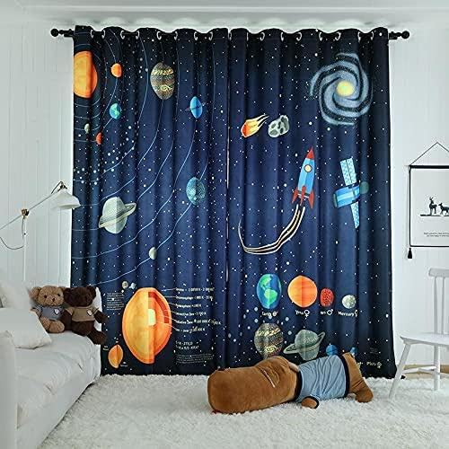 VJK FAB Space Theme Curtains for Kids Room Planets Parde 4x7 feet Set of 2, Door