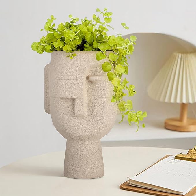 TheKraftLane Ceramic Beige 'Big Human Face Vase' | Vases for Home Decor Decorati