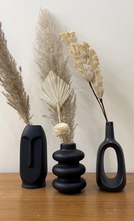 Craftribal Black Family Ceramic Vases for Home Decor Flower Vase for Living Room