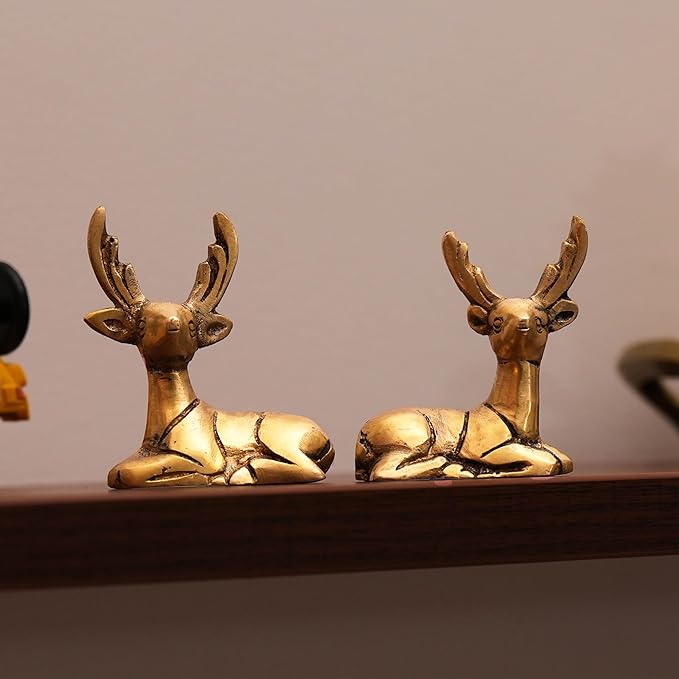 10Club Brass Deer for Home Decor - 2 Piece (6.5 inches, 300 Grams) - 100% Pure B