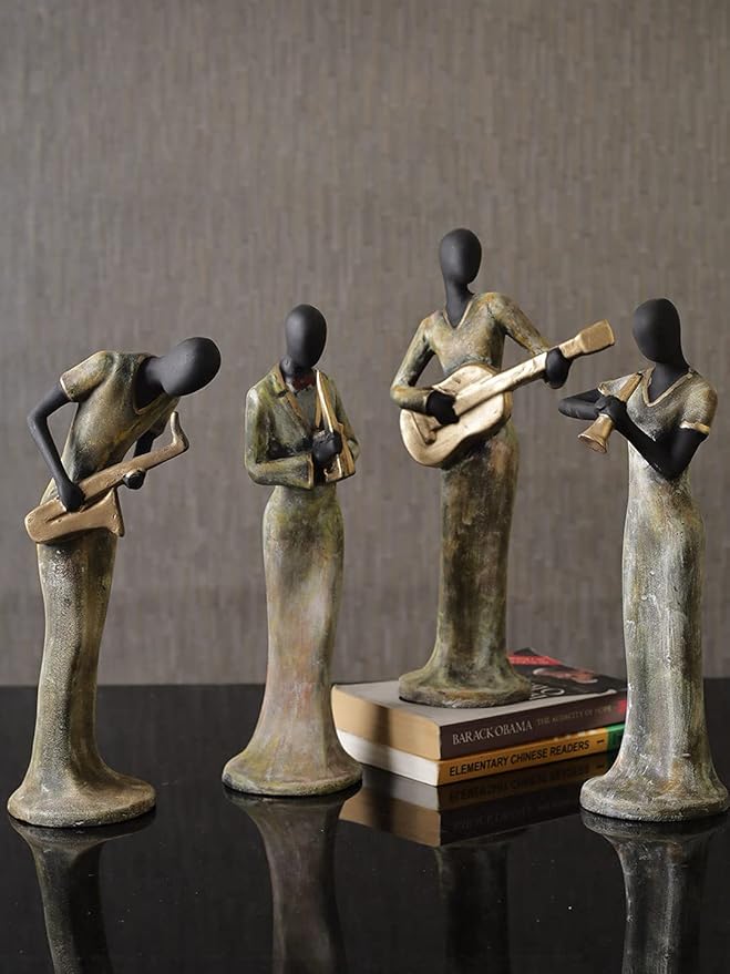 TIED RIBBONS Set of 4 Musical Ladies Playing Instrument Statues Showpiece Collec