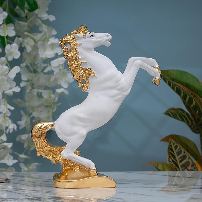 Idolkart 24 Carat Gold Plated White Horse Showpiece - Vastu Items Home, Vastu Ho