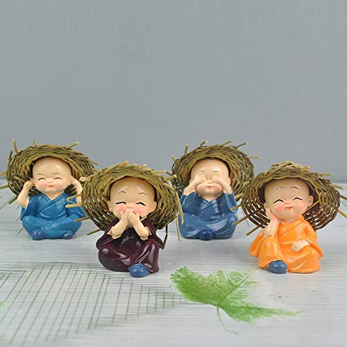 TIED RIBBONS Plastic Set Of 4 Buddha Monk Statue Fantasy Figurines Showpiece For