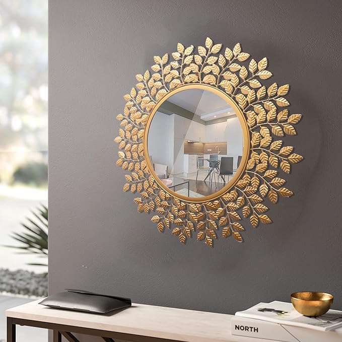 Urban Hamlet Iron Decorative Mirror Wall Mounted Hanging Mirror Sculpture Metal 