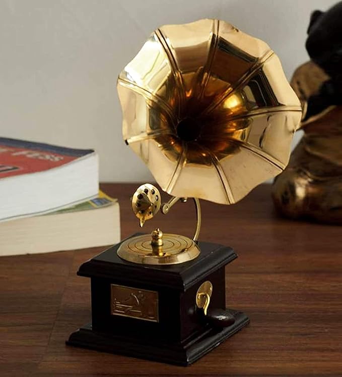 M.K Creations Antique Square Brass, Wooden Gramophone Brass,Brass Gramophone 