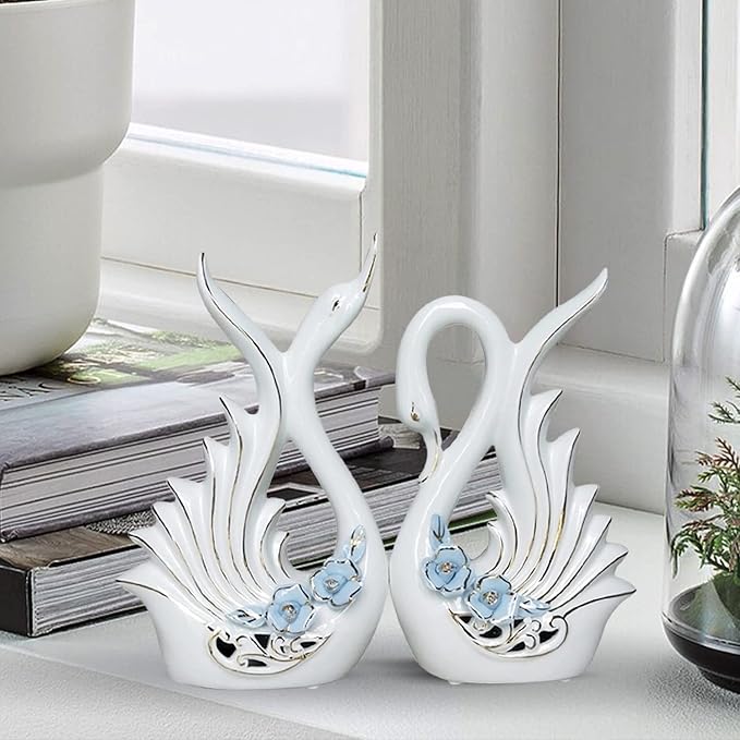 Xtore¨ Modern Elite Swan Pair Ceramic Art Figure | Beautiful Home Decor (Set of