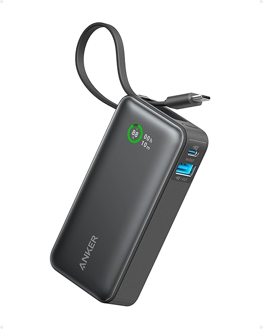 Anker Nano Power Bank, 10,000mAh Portable Charger with Built-in USB-C Cable, PD 