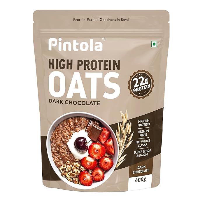 PINTOLA 22g High Protein Oats 400g, Dark Chocolate,No Refined Sugar, with Almond